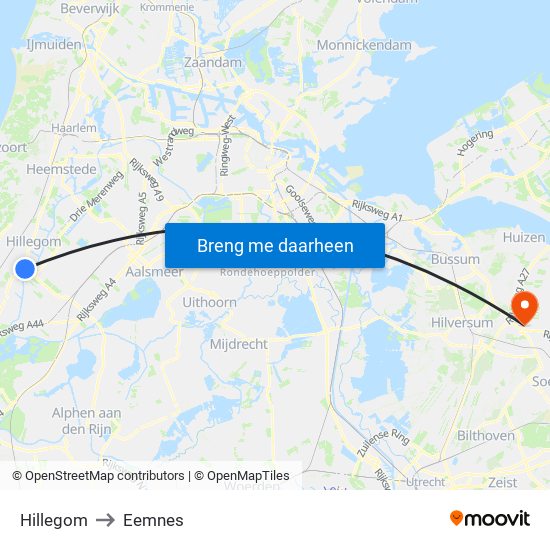 Hillegom to Eemnes map