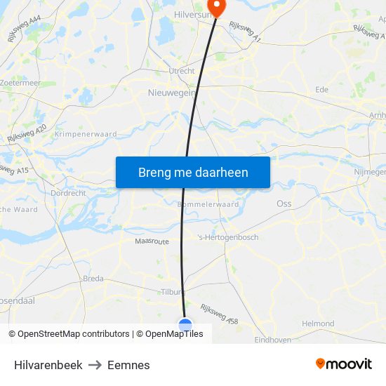 Hilvarenbeek to Eemnes map