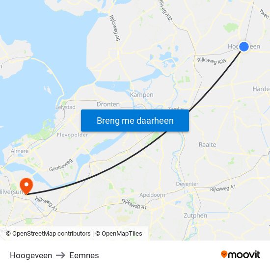 Hoogeveen to Eemnes map