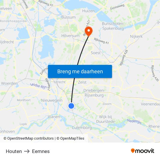 Houten to Eemnes map