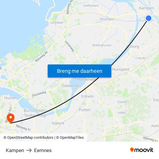 Kampen to Eemnes map