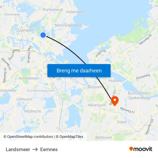 Landsmeer to Eemnes map