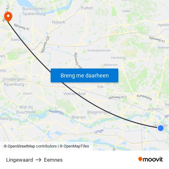Lingewaard to Eemnes map