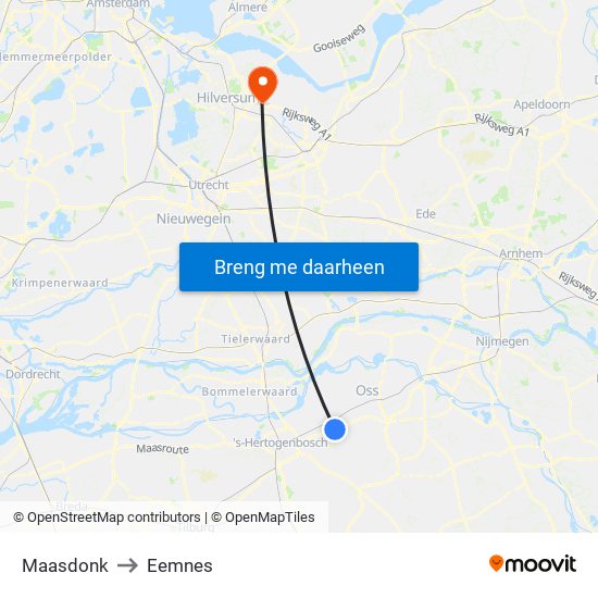 Maasdonk to Eemnes map