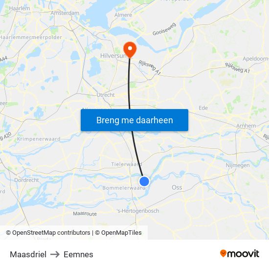 Maasdriel to Eemnes map