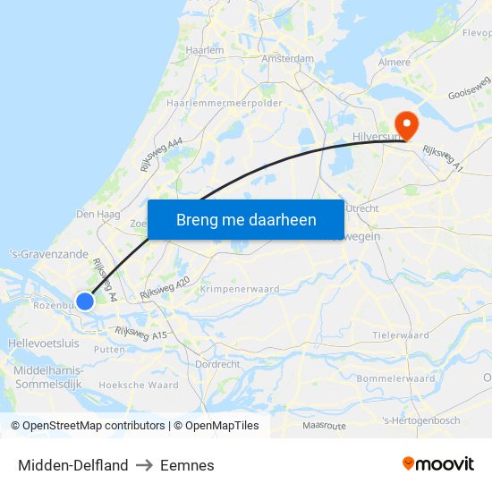 Midden-Delfland to Eemnes map