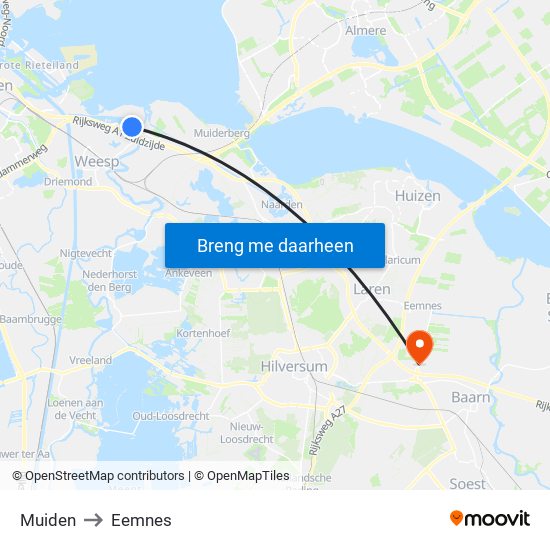 Muiden to Eemnes map