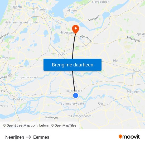 Neerijnen to Eemnes map