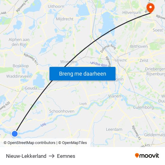 Nieuw-Lekkerland to Eemnes map