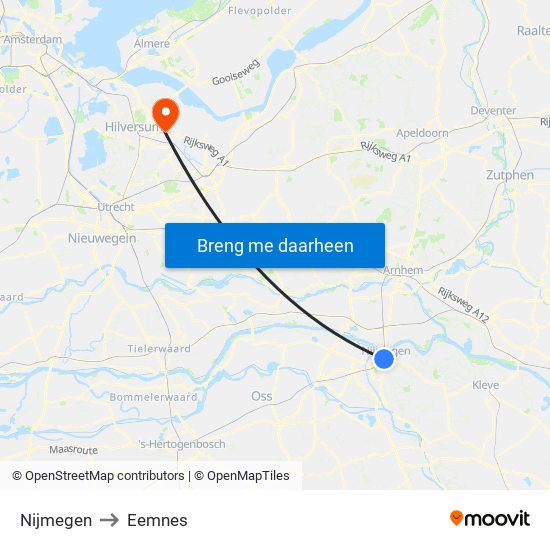 Nijmegen to Eemnes map