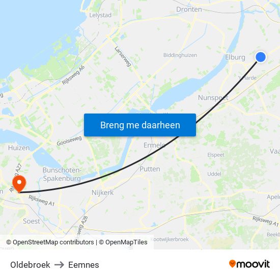 Oldebroek to Eemnes map