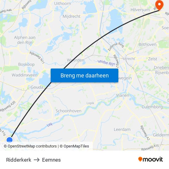 Ridderkerk to Eemnes map