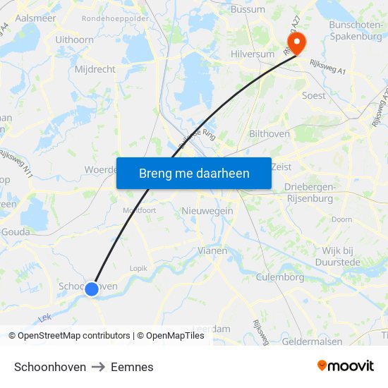 Schoonhoven to Eemnes map
