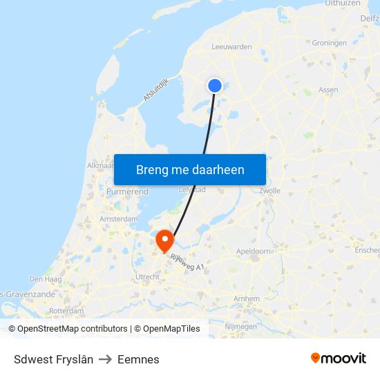 Sdwest Fryslân to Eemnes map