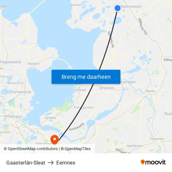 Gaasterlân-Sleat to Eemnes map