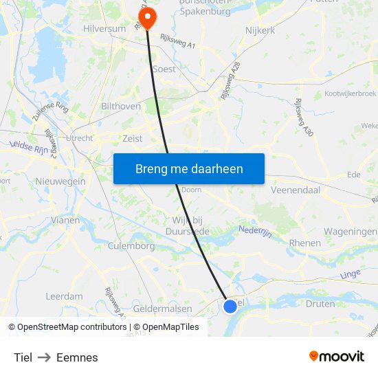 Tiel to Eemnes map