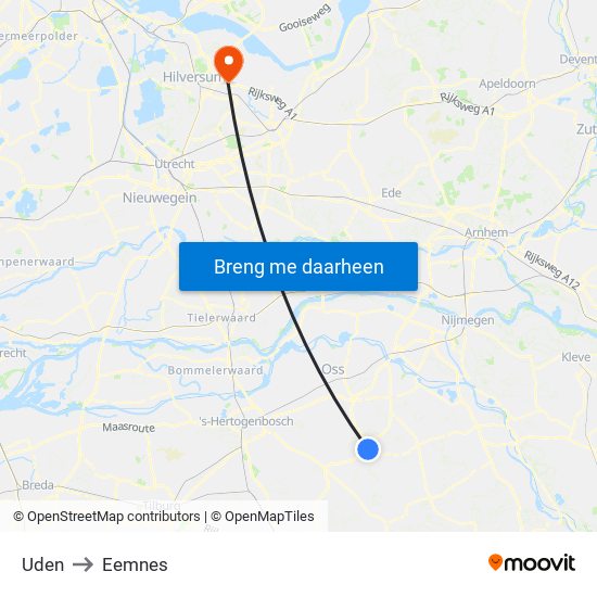 Uden to Eemnes map