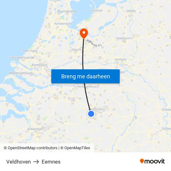 Veldhoven to Eemnes map