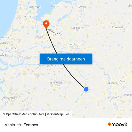 Venlo to Eemnes map