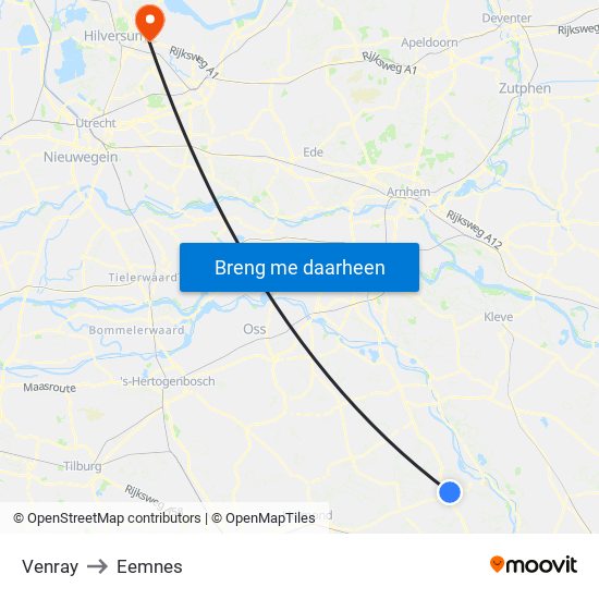 Venray to Eemnes map