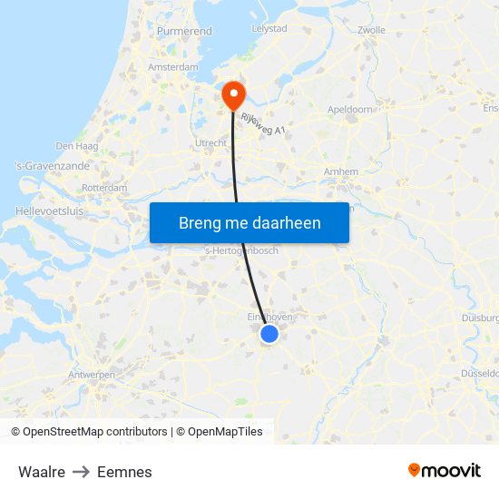 Waalre to Eemnes map