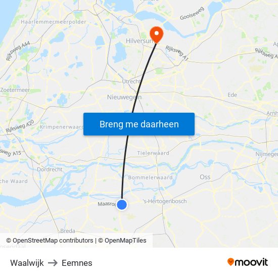 Waalwijk to Eemnes map
