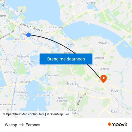 Weesp to Eemnes map