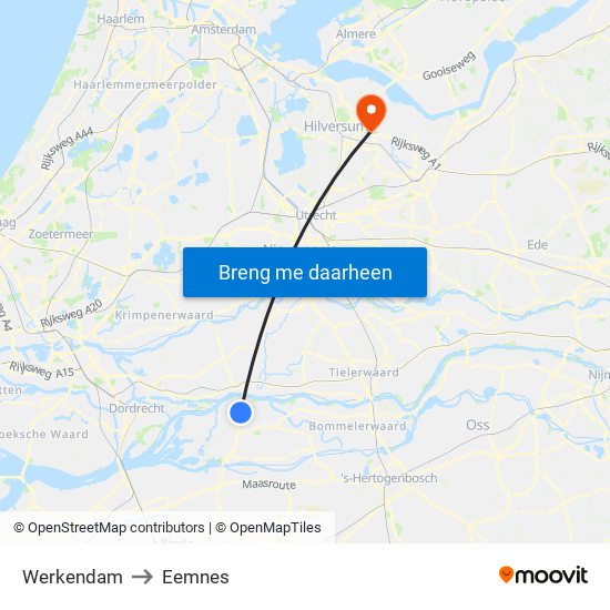 Werkendam to Eemnes map