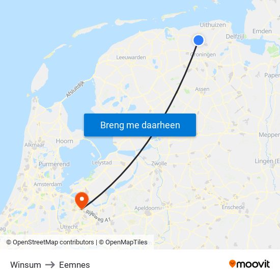 Winsum to Eemnes map