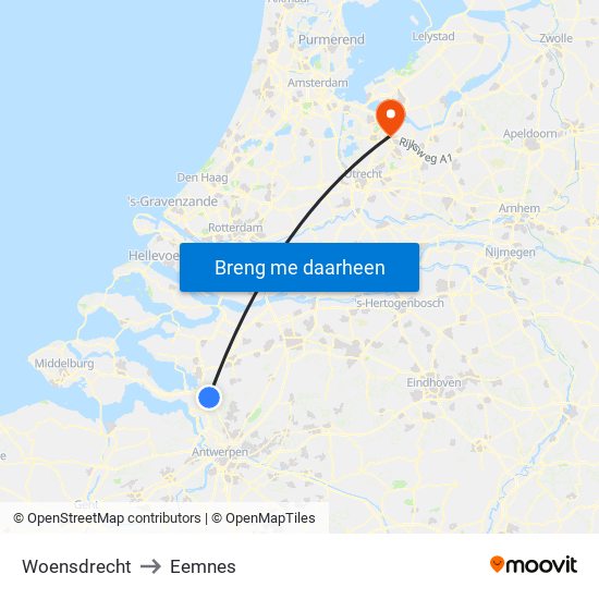 Woensdrecht to Eemnes map