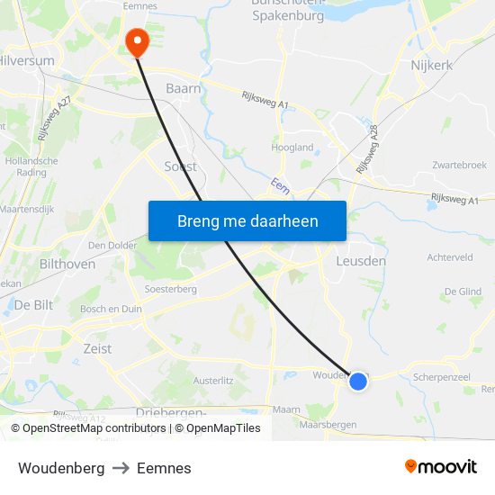 Woudenberg to Eemnes map