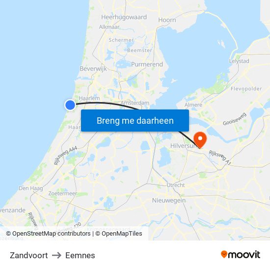 Zandvoort to Eemnes map