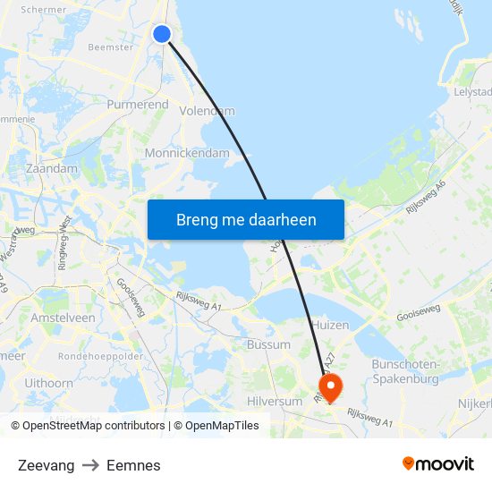 Zeevang to Eemnes map