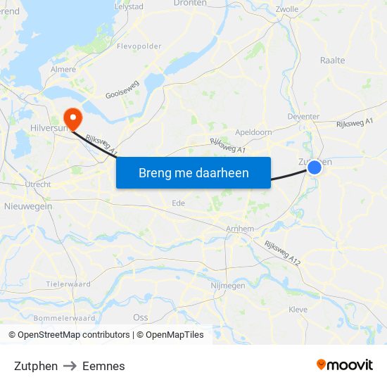 Zutphen to Eemnes map