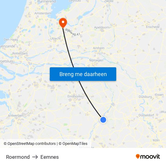 Roermond to Eemnes map