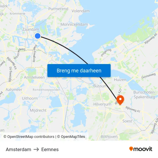 Amsterdam to Eemnes map