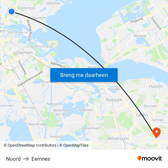 Noord to Eemnes map