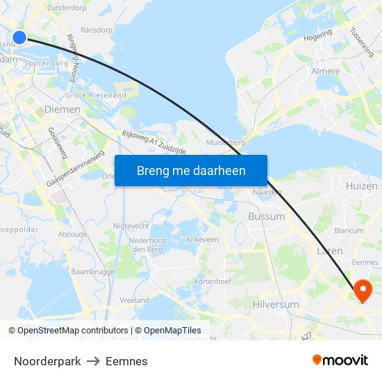 Noorderpark to Eemnes map