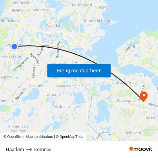 Haarlem to Eemnes map
