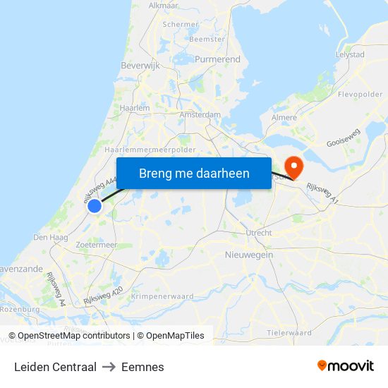 Leiden Centraal to Eemnes map