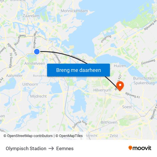 Olympisch Stadion to Eemnes map