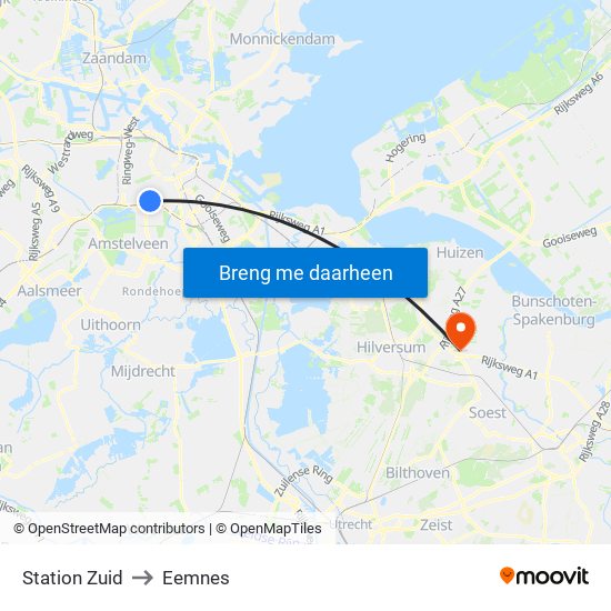 Station Zuid to Eemnes map