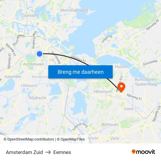 Amsterdam Zuid to Eemnes map