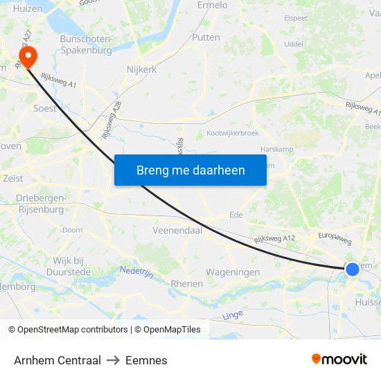 Arnhem Centraal to Eemnes map