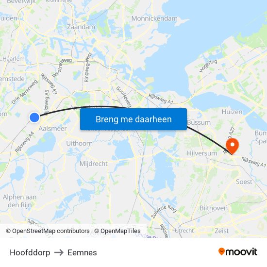 Hoofddorp to Eemnes map