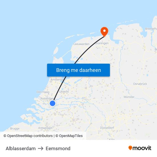 Alblasserdam to Eemsmond map