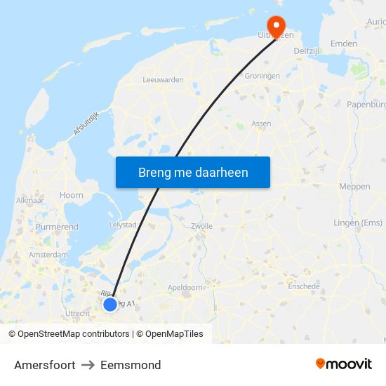 Amersfoort to Eemsmond map