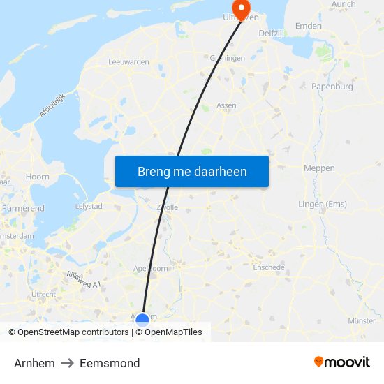 Arnhem to Eemsmond map