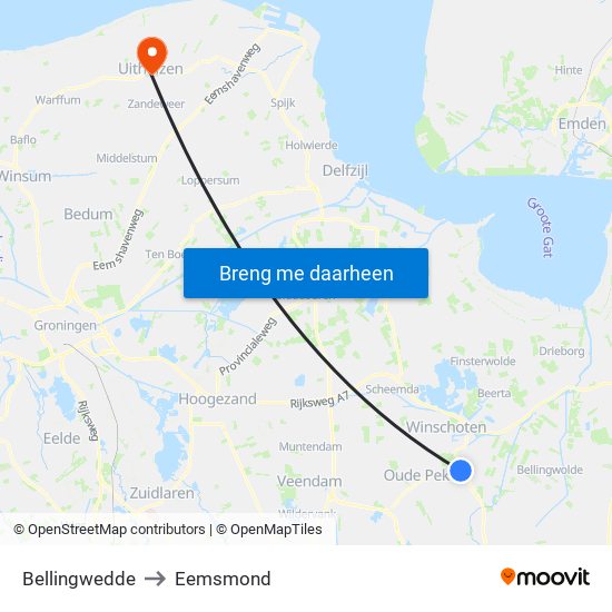 Bellingwedde to Eemsmond map
