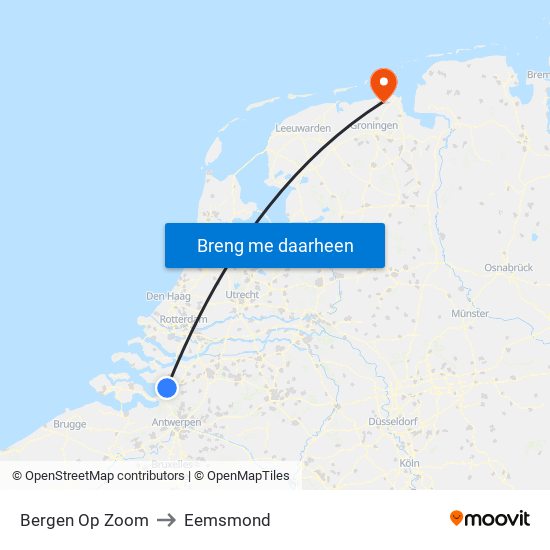 Bergen Op Zoom to Eemsmond map